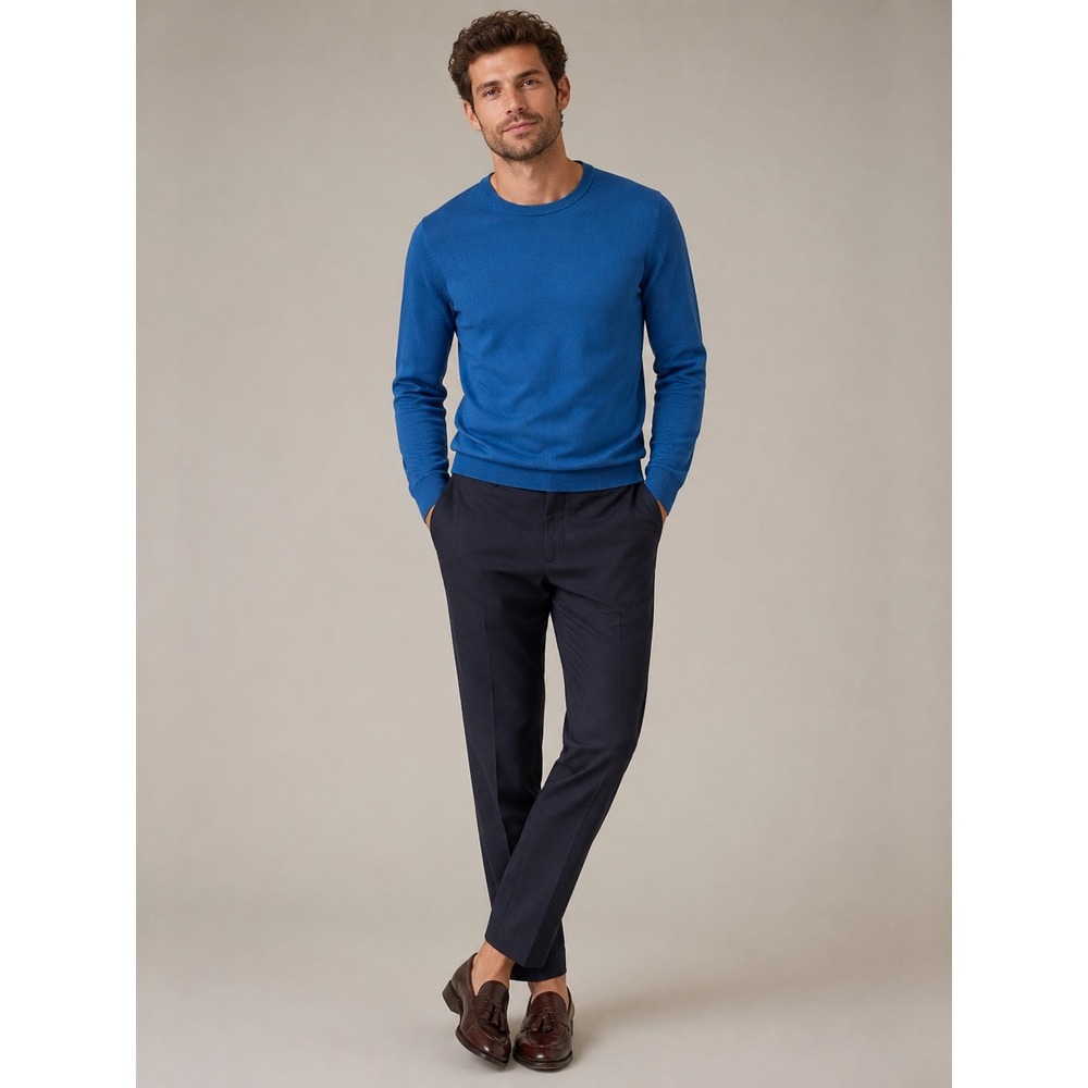 Bonobos Extra Fine Marino Wool Blue Crewneck Sweater S Preppy Office Casual Slim